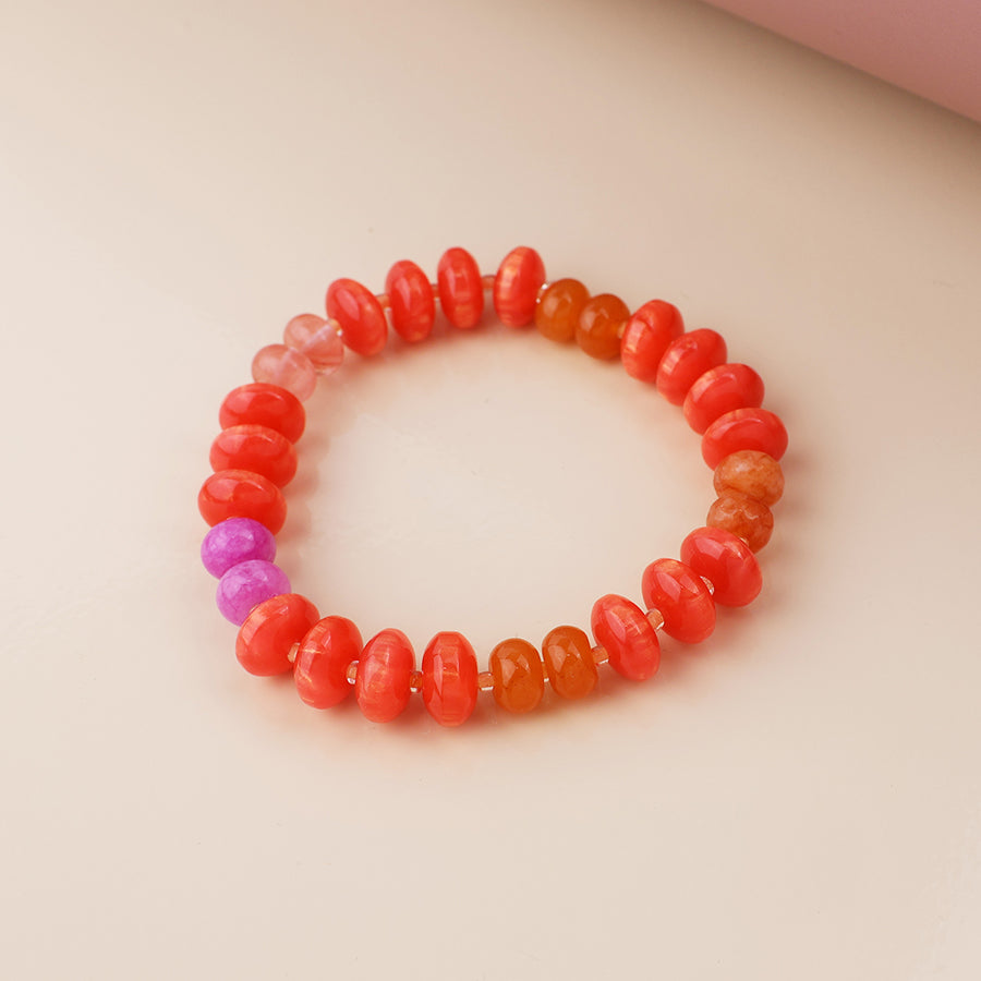 Orange stone mixed bead bracelet