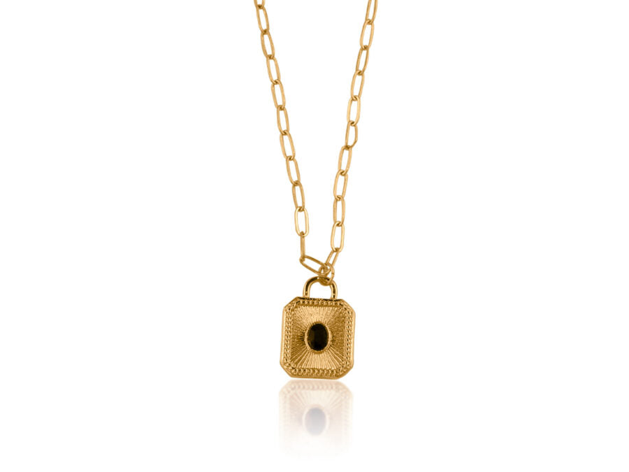 Gold Plated Paperclip Necklace with Padlock Charm