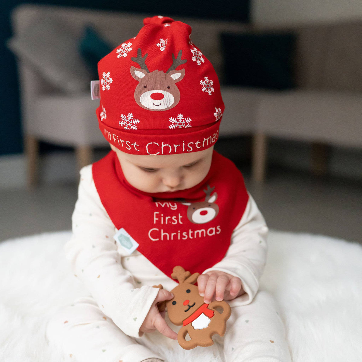 My First Christmas Reindeer Bib
