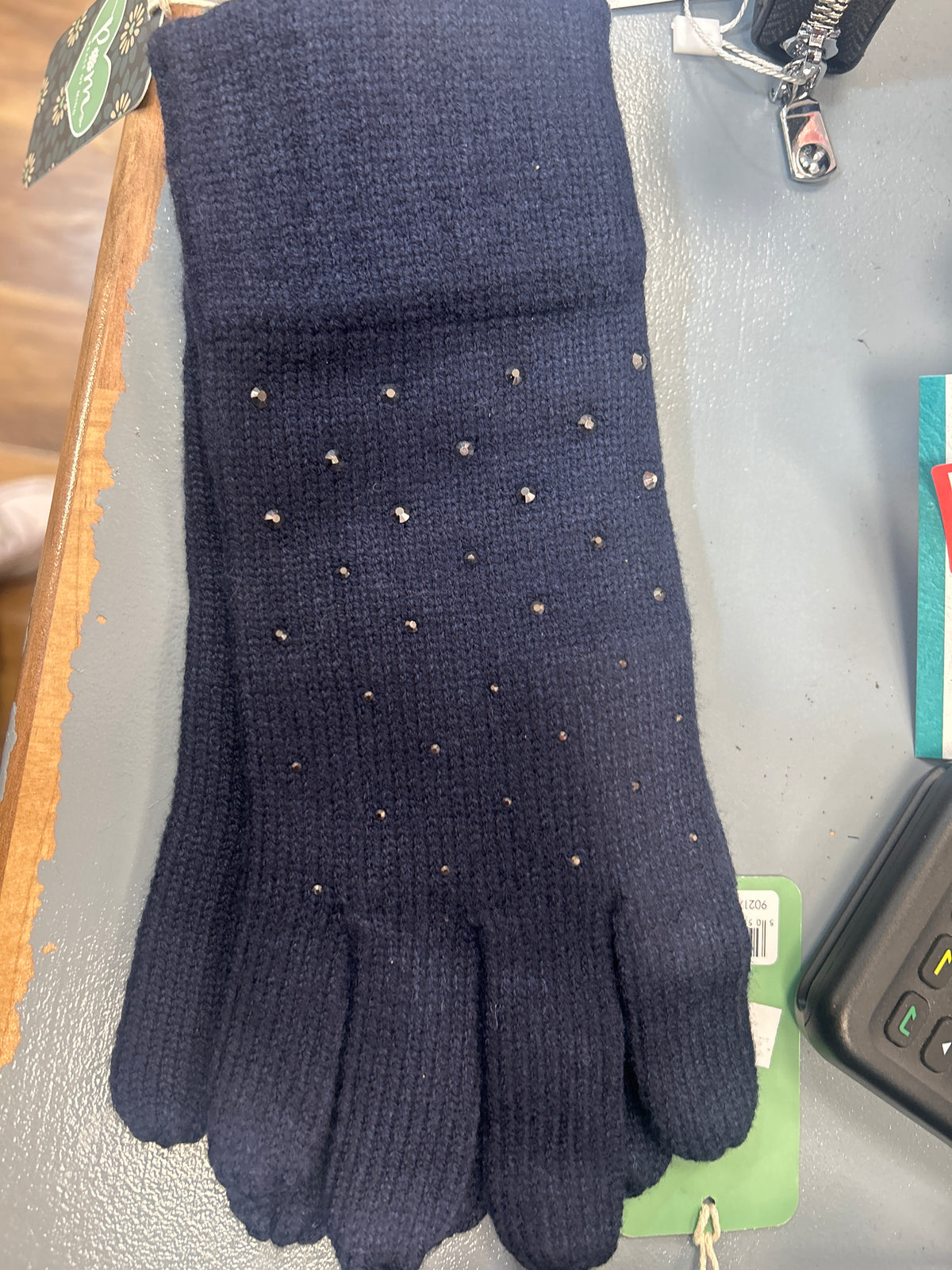 Navy Embellished Knit Gloves – Cosy Winter Accessory with Diamante Studs