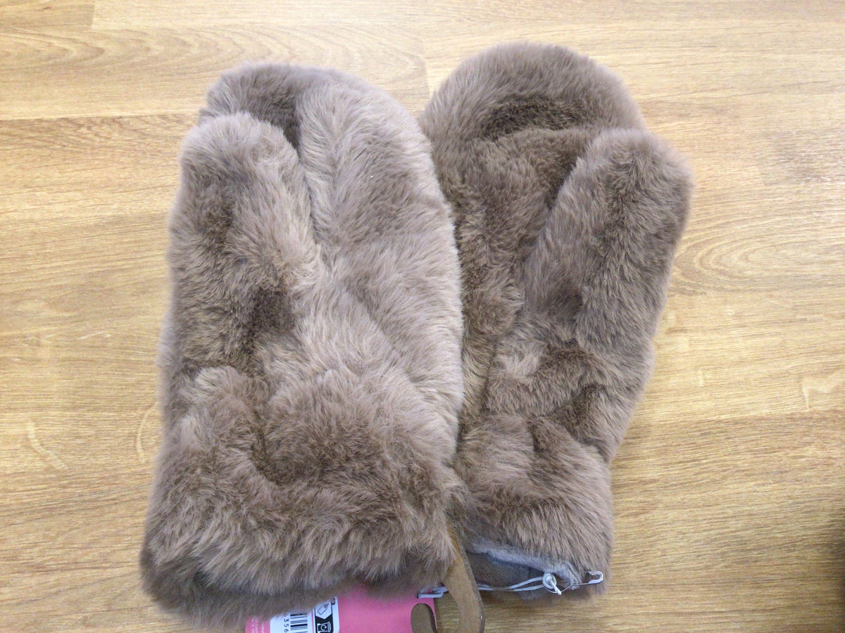 Natalia super soft faux fur mittens in taupe