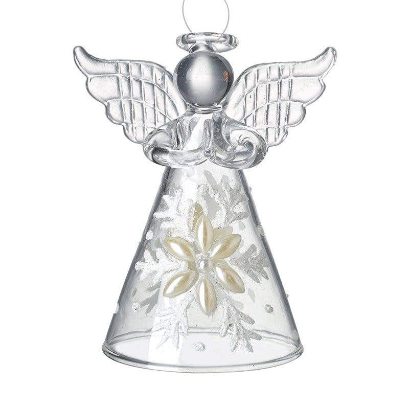 Glass Angel Christmas Tree Decoration with Snowflake Skirt
