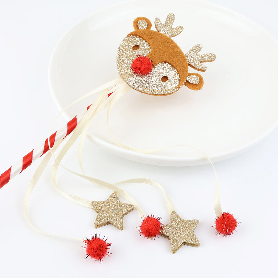 Merry and bright - dasher reindeer wand with stars and pompoms