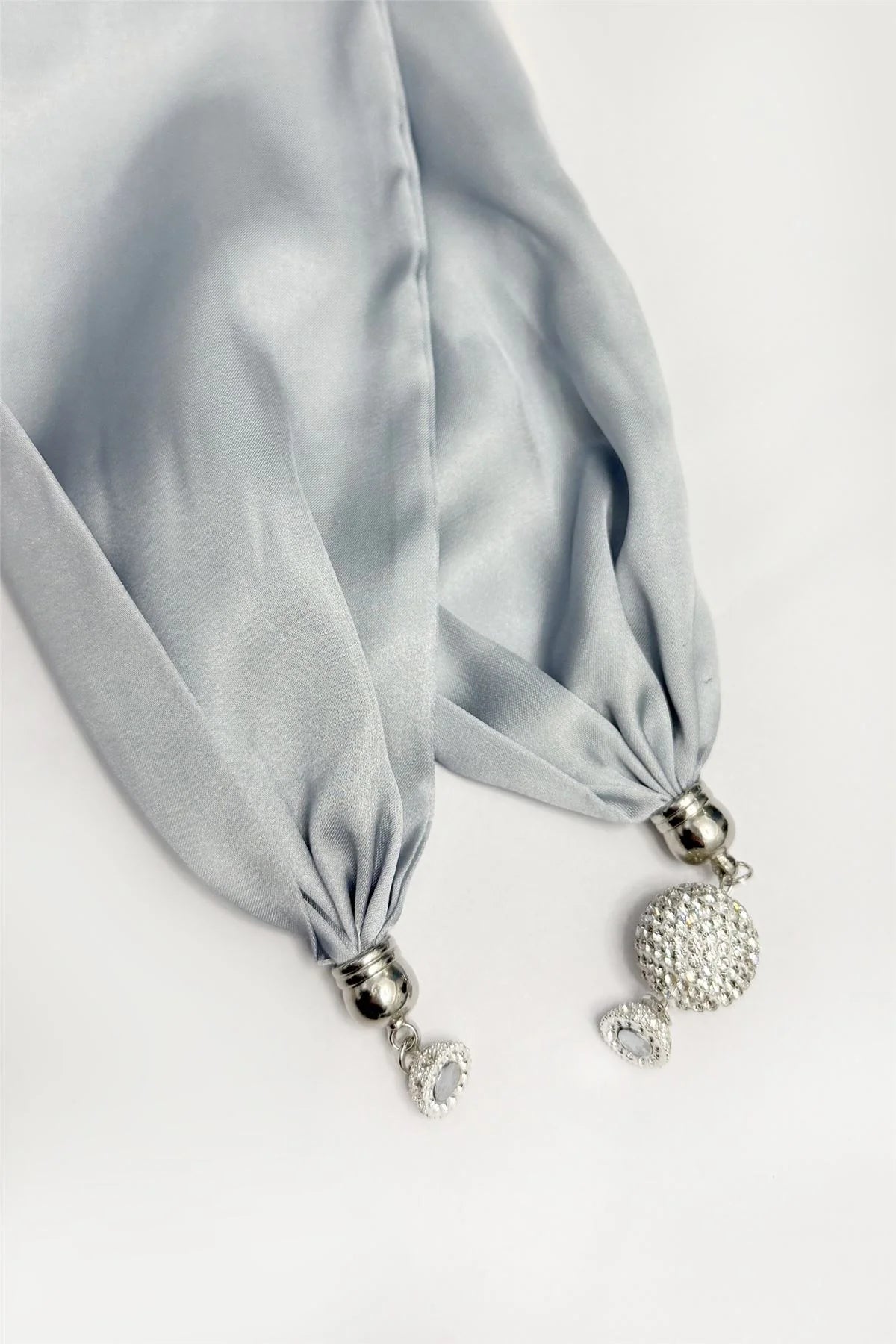 Powder Blue Silk-Feel Neck Scarf with Diamanté Magnetic Clasp
