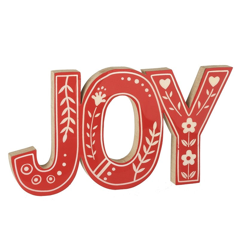 Red Folk Art Wooden JOY Christmas Sign