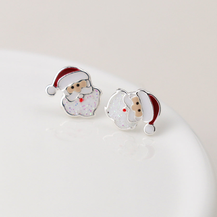 Sterling silver santa stud earrings