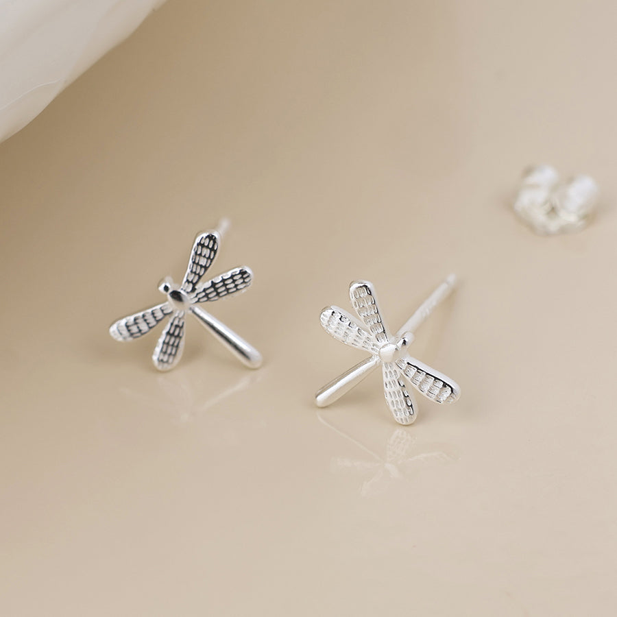 Sterling silver dragonfly stud earrings