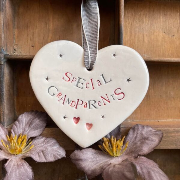 Handmade Hanging Ceramic Heart with Thoughtful Message - Special Grandparents