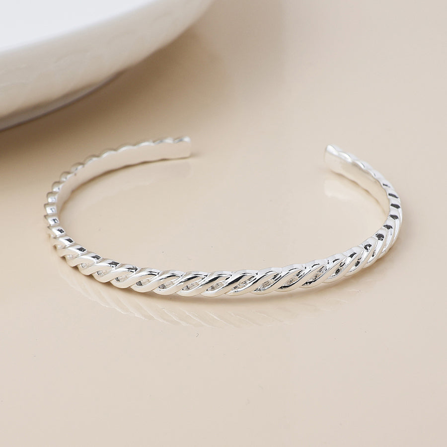 Silver plated twist braid bangle