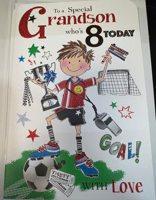 Grandson Birthday Card Age 8 - Jonny Javelin