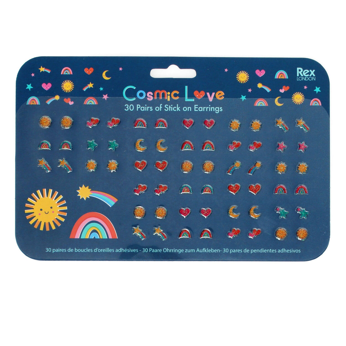 Cosmic Love Stick On Earrings – 30 Pairs of Fun Designs for Children