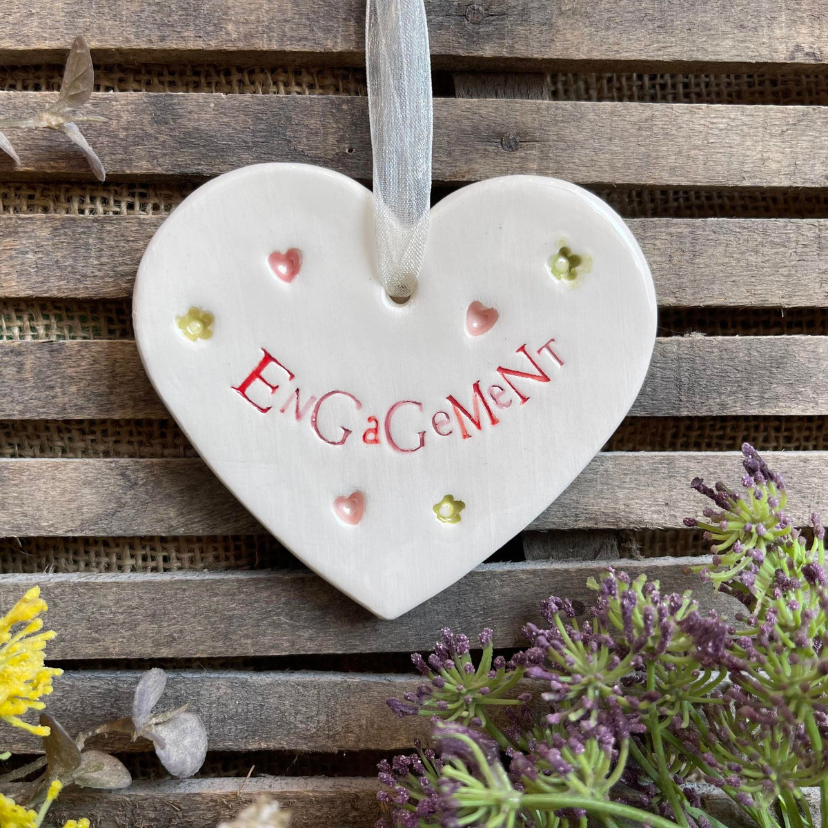Handmade Hanging Ceramic Heart with Thoughtful Message - Engagement