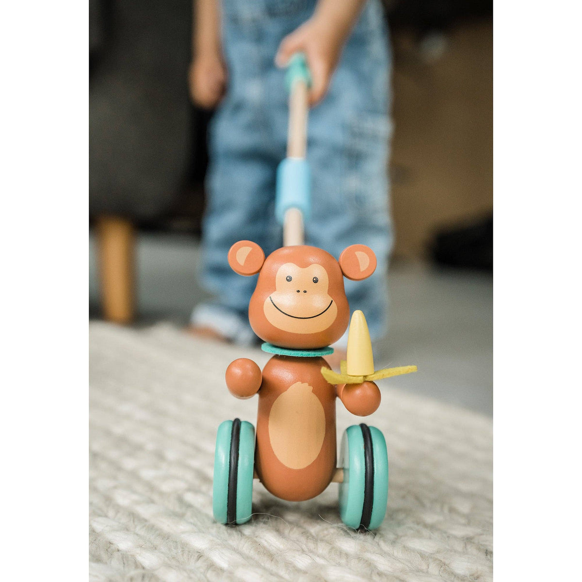 Wooden Monkey Push Along Toy