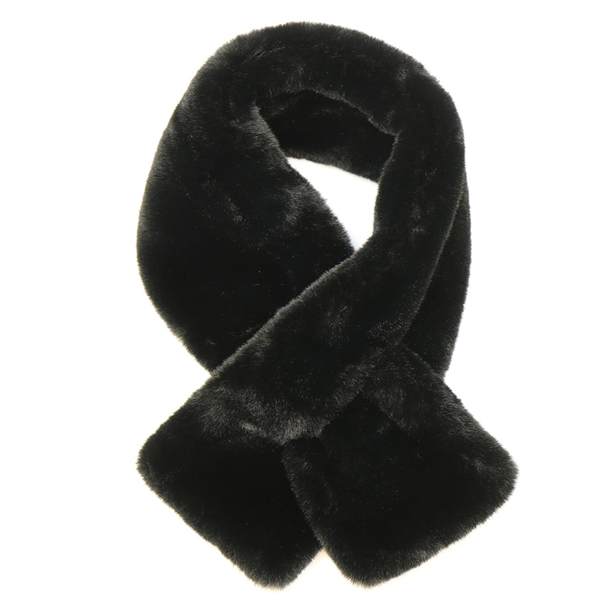 Black faux fur pull through scarf