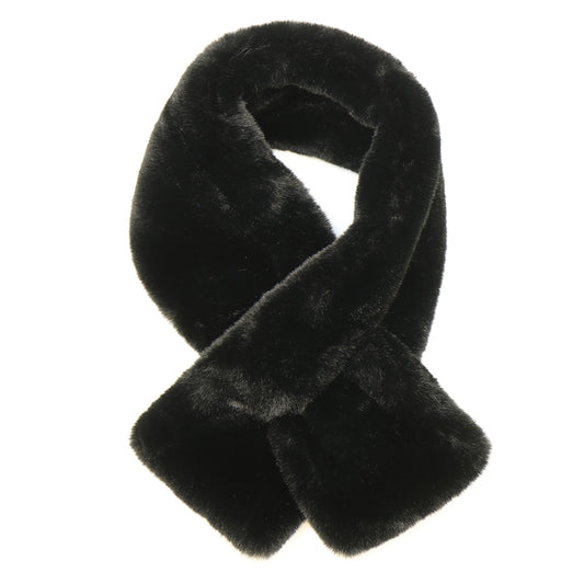 Black faux fur pull through scarf