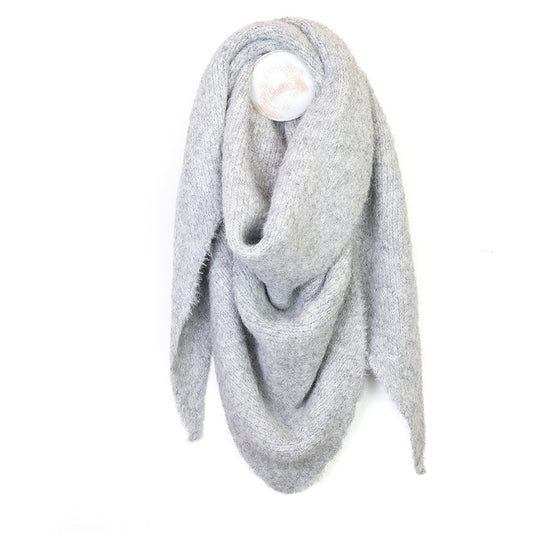 Ashleigh pale grey marl chunky knit triangle scarf