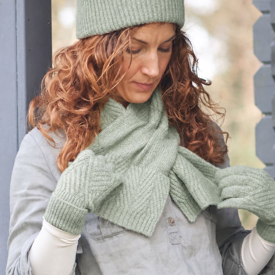 Charlotte pale sage herringbone pull through scarf