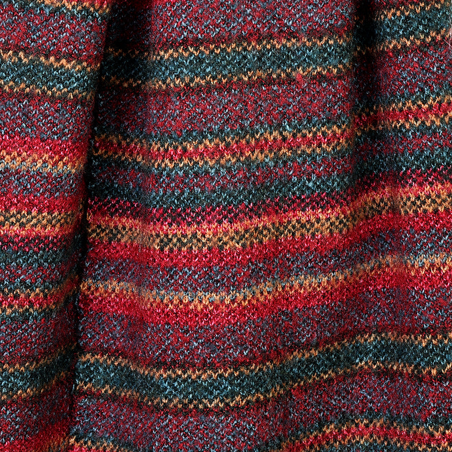 Finola burgundy/teal mix fair isle patterned fine knit scarf
