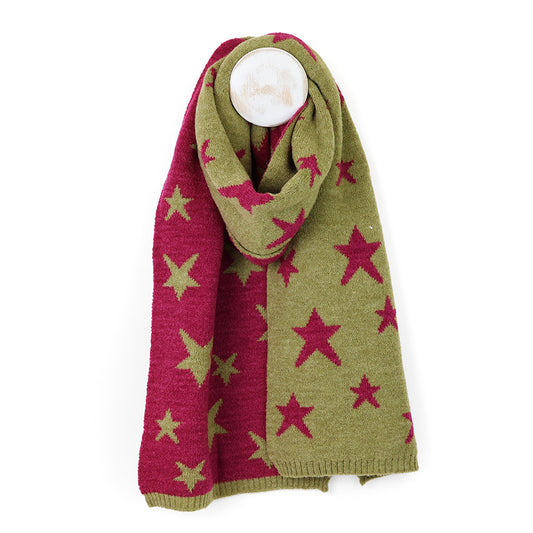 Estelle olive and magenta reversible star scarf