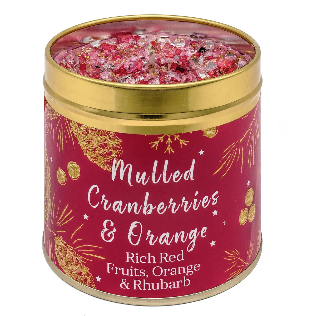 Mulled Cranberries and Orange Scented Candle Tin - Red Fruits, Orange and Rhubarb