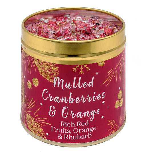 Mulled Cranberries and Orange Scented Candle Tin - Red Fruits, Orange and Rhubarb