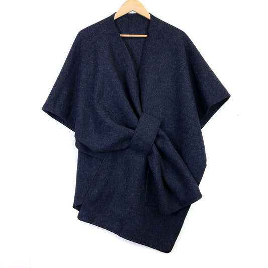 Amelia navy self tie cotton/wool blend poncho
