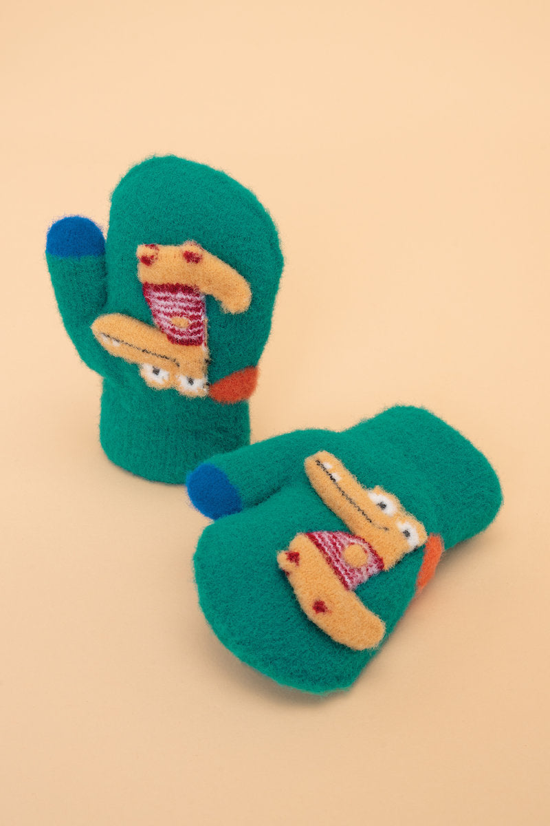 Powder Pals Smiley Croc Mittens - Aqua