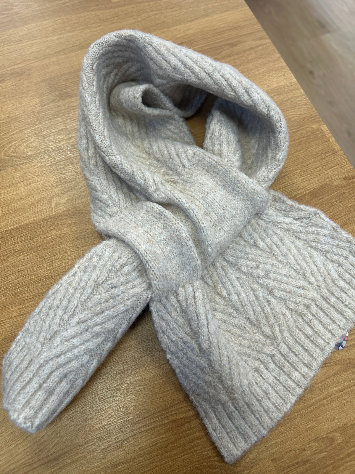 Charlotte oatmeal herringbone pull through scarf