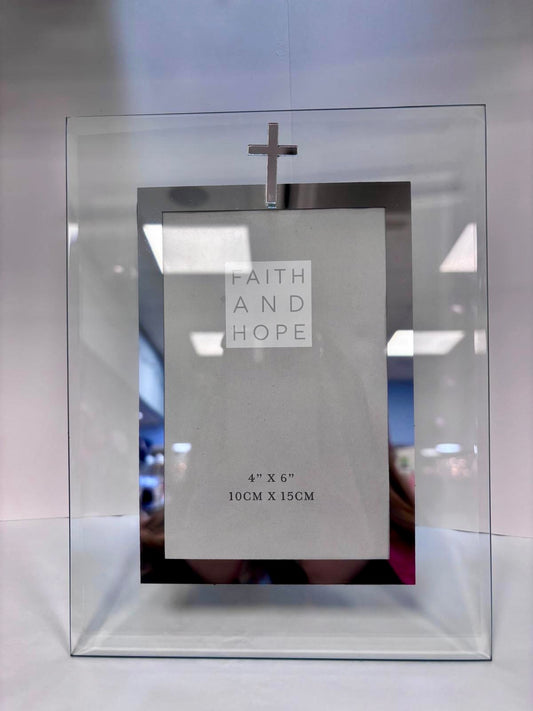 First Holy Communion Glass Photo Frame | Silver Cross | 4" x 6" Keepsake Gift