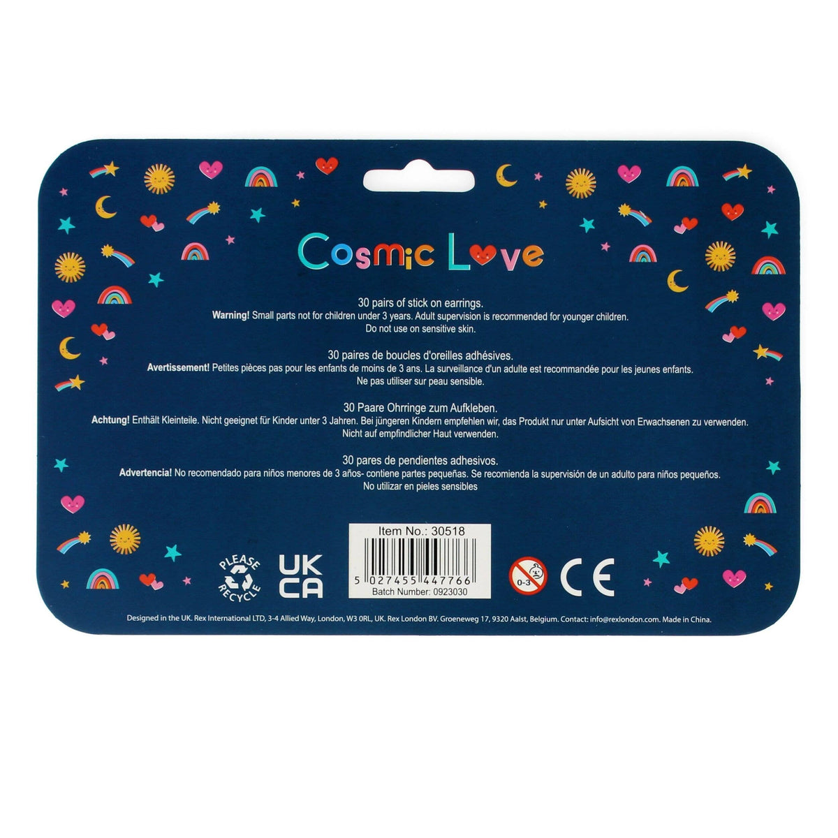 Cosmic Love Stick On Earrings – 30 Pairs of Fun Designs for Children