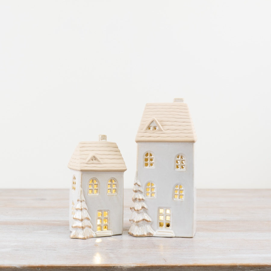 White LED Christmas House with Gold Detail, 14cm