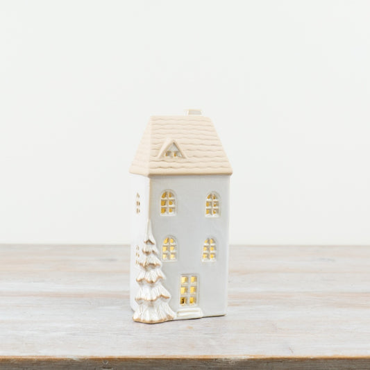 White LED Festive House with Gold Detail