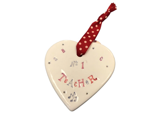 No1 Teacher - Hanging Ceramic Heart