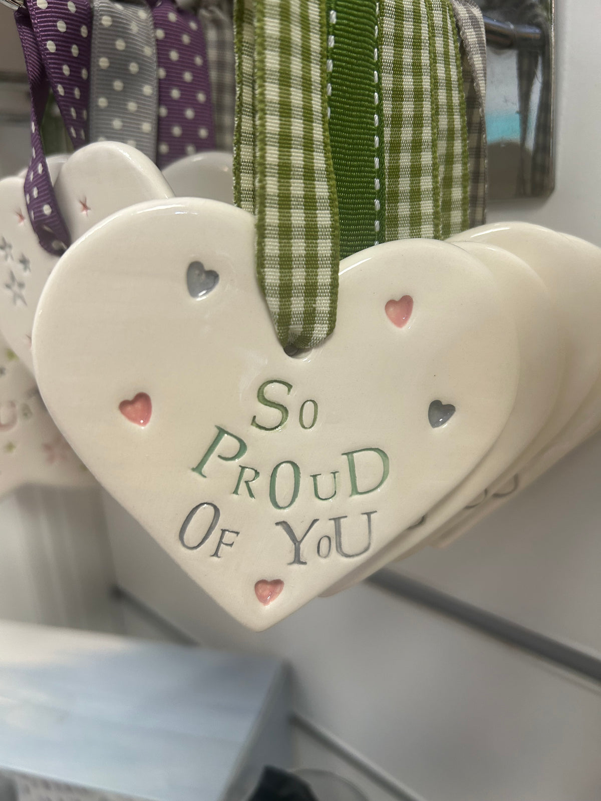 Handmade Hanging Ceramic Heart with Thoughtful Message - Proud Of You