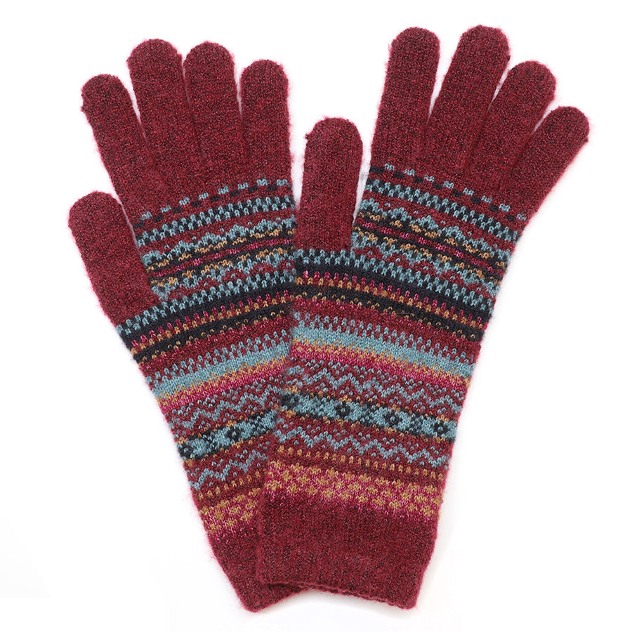 Finola burgundy fair isle knit gloves