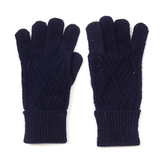 Charlotte recycled blend navy blue cable knit gloves