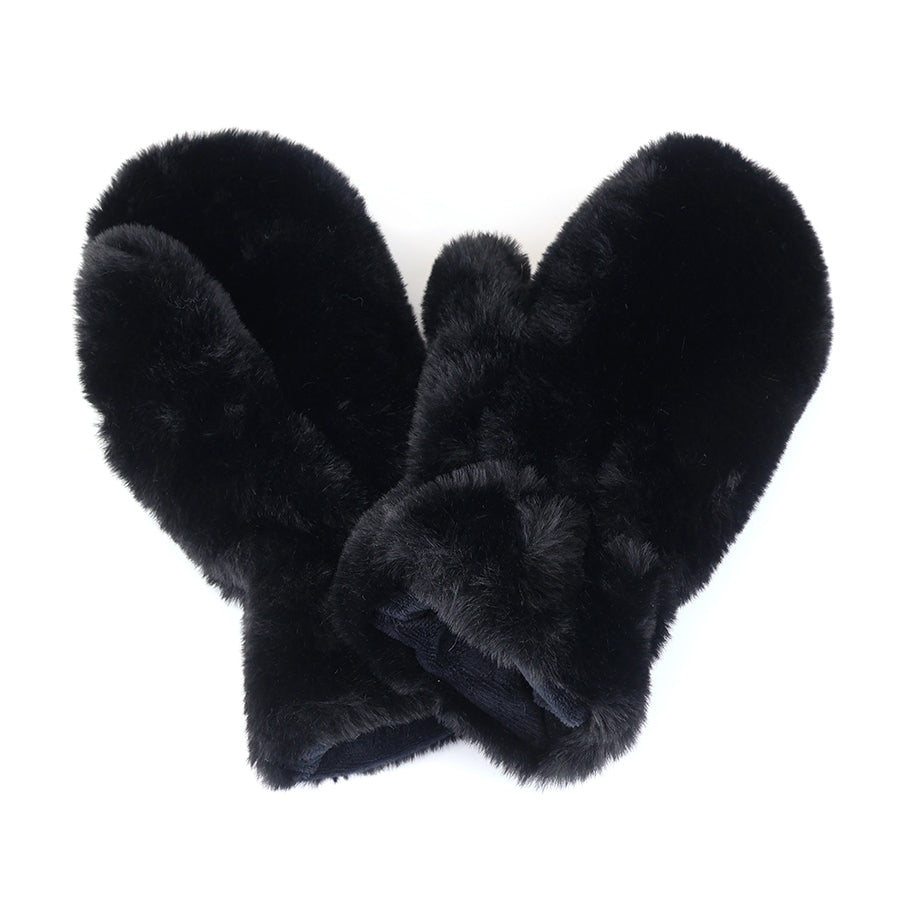 Natalia super soft faux fur mittens in black