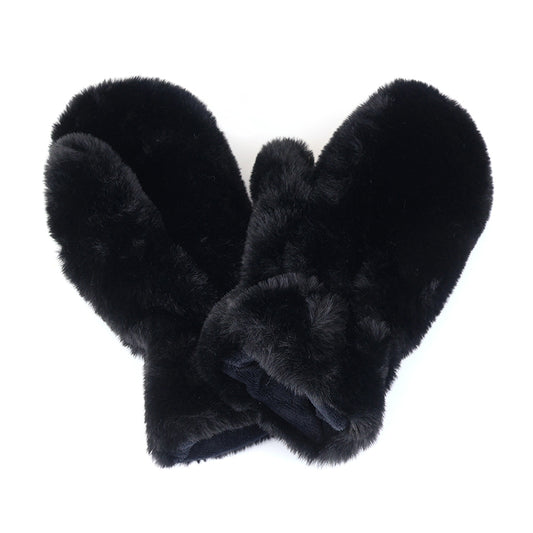 Natalia super soft faux fur mittens in black