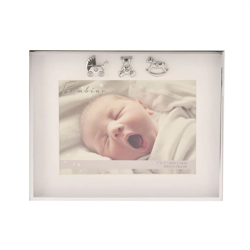 Silver Plated Baby Photo Frame with Crystal Icons