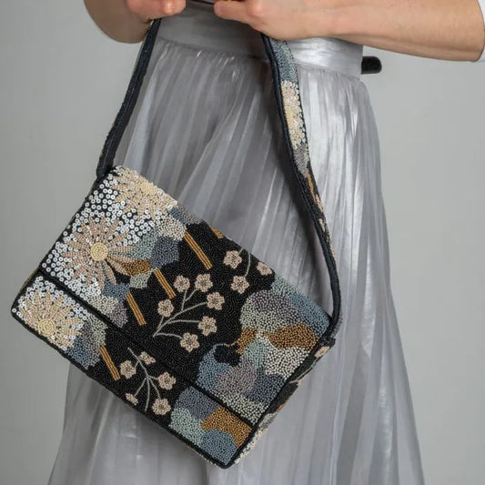 Earth Squared Black Beaded Shoulder Bag