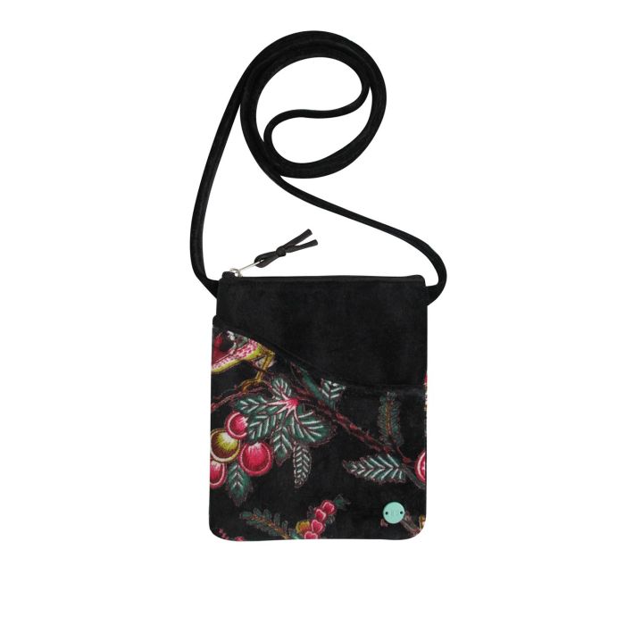 Earth Squared Black Printed Velvet Sling Bag
