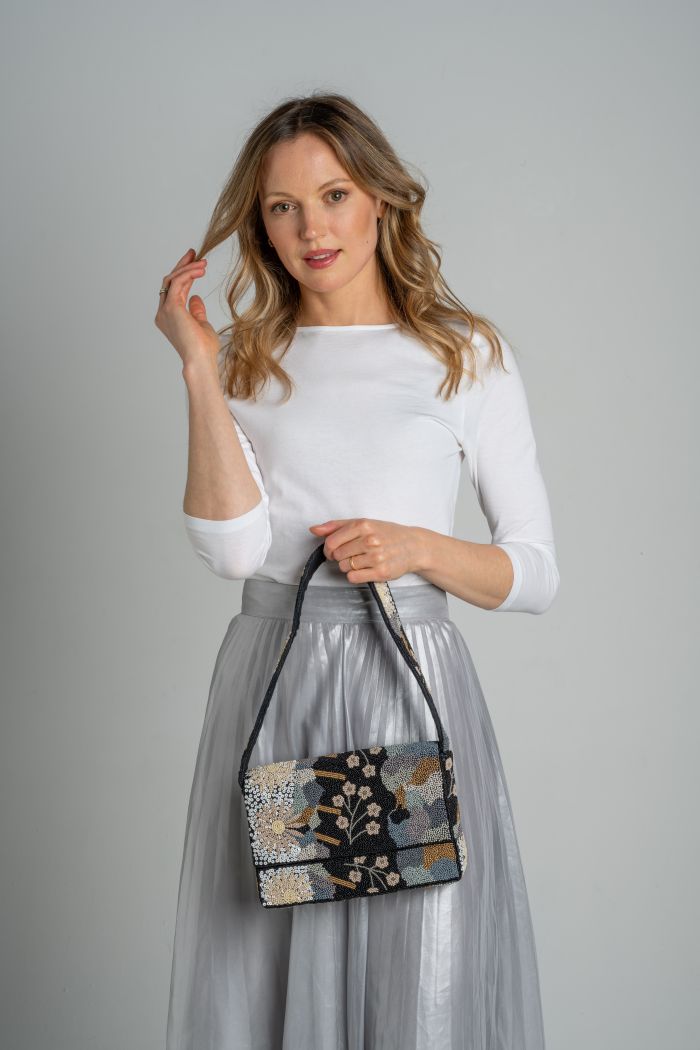 Earth Squared Black Beaded Shoulder Bag