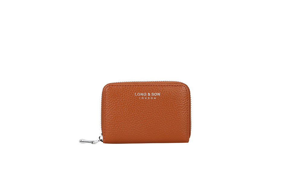 Slim Faux Pebbled Leather Card Purse - Tan