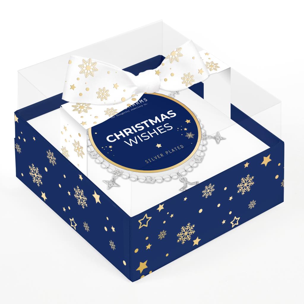 Christmas charm bracelet in a keepsake box with bow - Christmas wishes