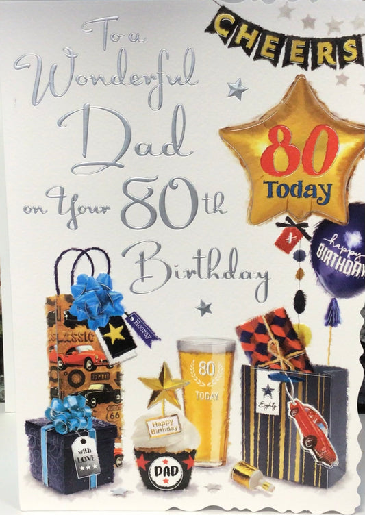 80th birthday card -Dad - Jonny Javelin -velvet