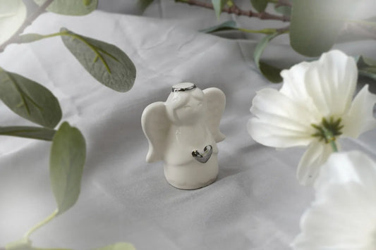 Guardian Angel Ornament - Sentimental White Ceramic Figurine with Silver Heart - Thoughtful Gift by Send With Love