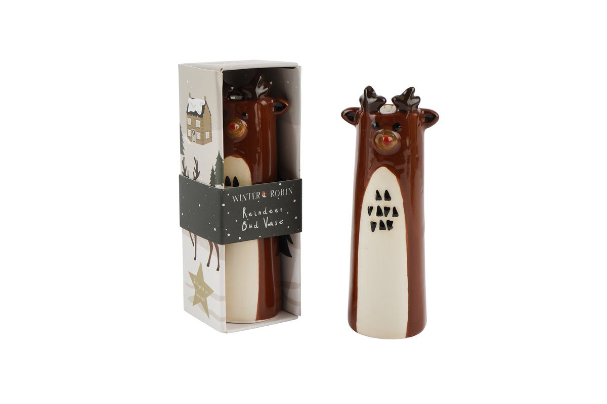 Winter Reindeer Christmas Bud Vase