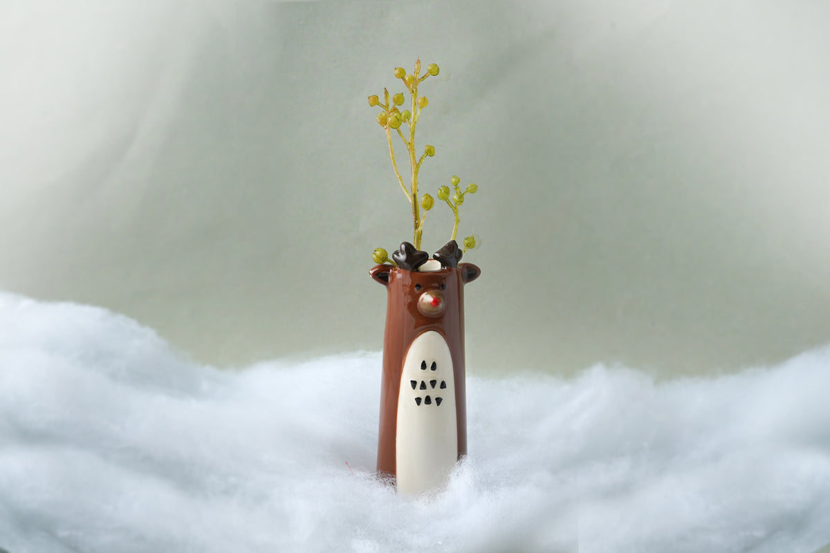 Winter Reindeer Christmas Bud Vase