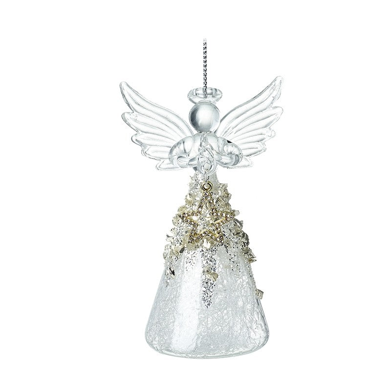 Glass Angel Christmas Tree Decoration with Gold Star