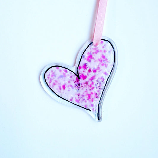 Handmade Fused Glass Pink Heart Hanging Decoration